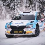 Teemu Asunmaa ja kartanlukija Ville Mannisenmäki Arctic Lapland Rallyssa 2022. Kuva- Hannu Rainamo:Hannuphoto.